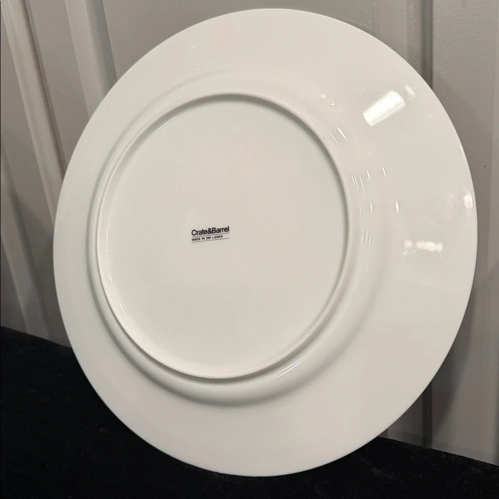 Crate&Barrel Elegant Ceramic White Chop 12” Dinner Serving Plates Set (2)